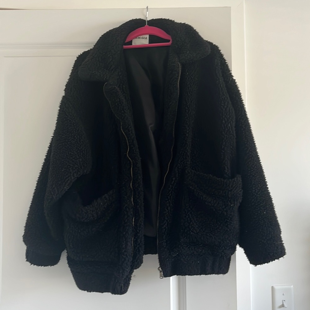 Black fuzzy oversized jacket